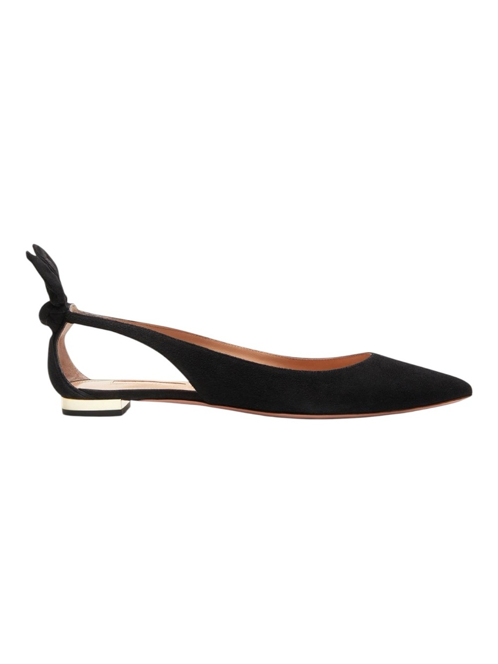 Aquazzura Bow Tie Ballet Flats Black Suede Pointed Toe 37.5 / US 7.5